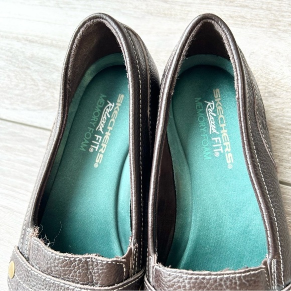 Skechers Memory Foam Brown Leather Slip On Loafer Shoes - Picture 6 of 13